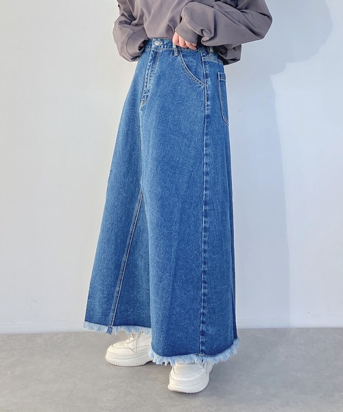 AS KNOW AS plus(アズノゥアズプラス)の「●リメイク風デニムロングスカート(デニムスカート・レディース・ブラック/ブルー/ケミカルウォッシュ・FREE)」の19枚目の写真