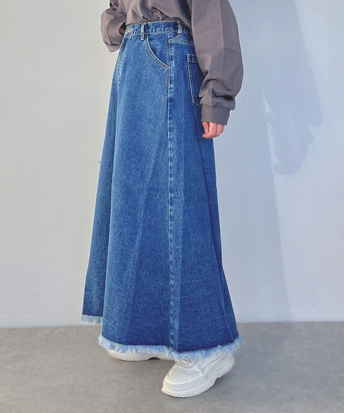 AS KNOW AS plus(アズノゥアズプラス)の「●リメイク風デニムロングスカート(デニムスカート・レディース・ブラック/ブルー/ケミカルウォッシュ・FREE)」の20枚目の写真