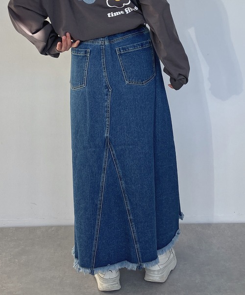 AS KNOW AS plus(アズノゥアズプラス)の「●リメイク風デニムロングスカート(デニムスカート・レディース・ブラック/ブルー/ケミカルウォッシュ・FREE)」の22枚目の写真