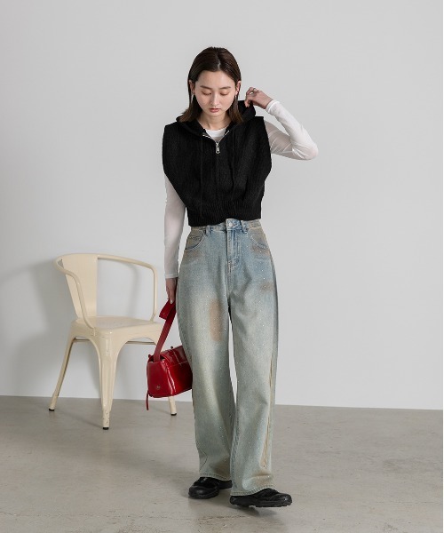 ad thie(アドティエ)の「フード付き ジップアップ ニットベスト(ベスト・レディース・オフホワイト/グレー/ブラック・FREE)」の17枚目の写真