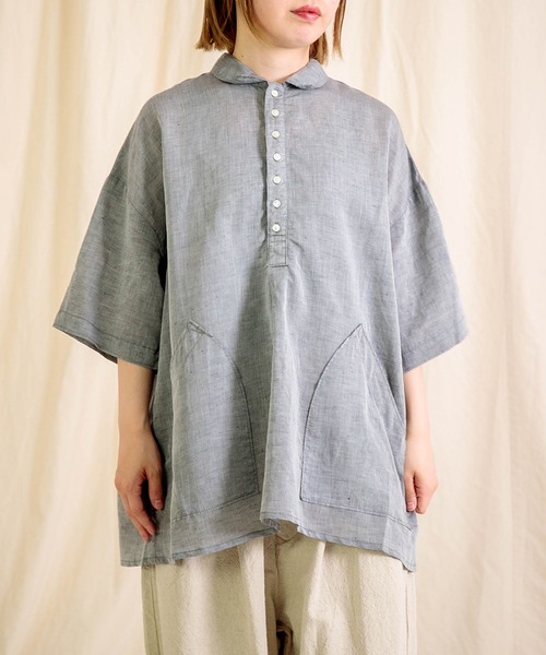 シャビーな古いエリソン　ブロカント Brocante / ブロカント] 綿麻ポプリン ギャルソンシャツ | Domingo