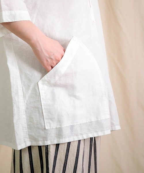 ブラウス シャツ 「Brocante / ブロカント」 綿麻ポプリン ギャルソンシャツ レディース Brocante / ブロカント] 綿麻ポプリン ギャルソンシャツ