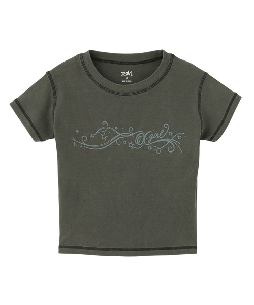X-girl（エックスガール）の「ORNAMENT LINE LOGO S/S BABY TEE（Tシャツ/カットソー・レディース・ブラック/ネイビー/オリーブ・S/M）」の2枚目の写真