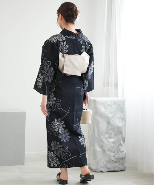 手染め注染浴衣3点セット utatane×注染工房 赤坂紬 ブラックに露