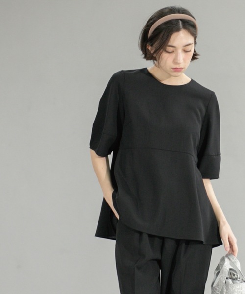 OPAQUE.CLIP(オペークドットクリップ)の「《6色展開》ストレッチペプラムブラウス/セットアップ対応【洗濯機洗い可/防シワ】(シャツ/ブラウス・レディース・ブラック/ライトベージュ/ダークブラウン/グリーン系その他5/ブルー系その他/ベージュ系7・38/40/42/36)」の8枚目の写真