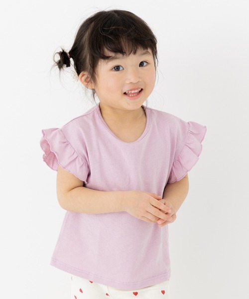 chil2（チルツー）の「綿100％ 無地 フリルTシャツ（Tシャツ/カットソー・キッズ・オートミール/ミント/ネイビー/ラベンダー/ホワイト/ライトグリーン/ブラック/サックスブルー/スモークピンク/クリーム・80ｃｍ/90cm/100cm/110cm/120cm/130cm/140cm/150cm/160cm）」の9枚目の写真