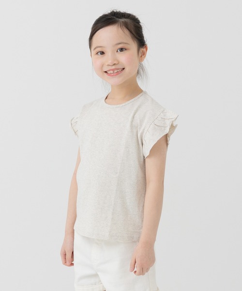 chil2（チルツー）の「綿100％ 無地 フリルTシャツ（Tシャツ/カットソー・キッズ・オートミール/ミント/ネイビー/ラベンダー/ホワイト/ライトグリーン/ブラック/サックスブルー/スモークピンク/クリーム・80ｃｍ/90cm/100cm/110cm/120cm/130cm/140cm/150cm/160cm）」の4枚目の写真