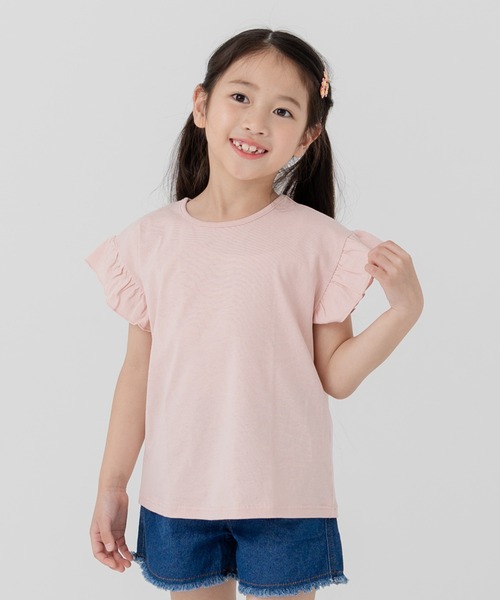 chil2（チルツー）の「綿100％ 無地 フリルTシャツ（Tシャツ/カットソー・キッズ・オートミール/ミント/ネイビー/ラベンダー/ホワイト/ライトグリーン/ブラック/サックスブルー/スモークピンク/クリーム・80ｃｍ/90cm/100cm/110cm/120cm/130cm/140cm/150cm/160cm）」の10枚目の写真