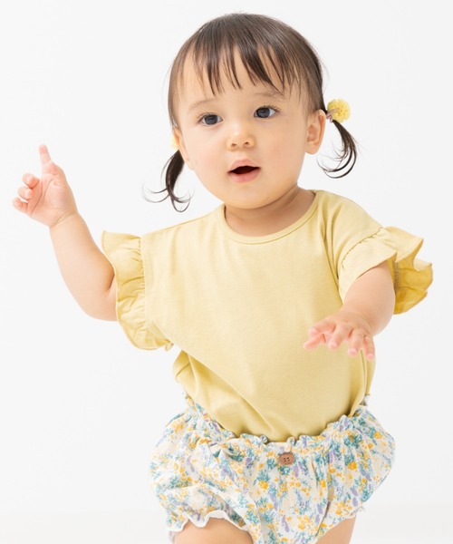 chil2（チルツー）の「綿100％ 無地 フリルTシャツ（Tシャツ/カットソー・キッズ・オートミール/ミント/ネイビー/ラベンダー/ホワイト/ライトグリーン/ブラック/サックスブルー/スモークピンク/クリーム・80ｃｍ/90cm/100cm/110cm/120cm/130cm/140cm/150cm/160cm）」の5枚目の写真