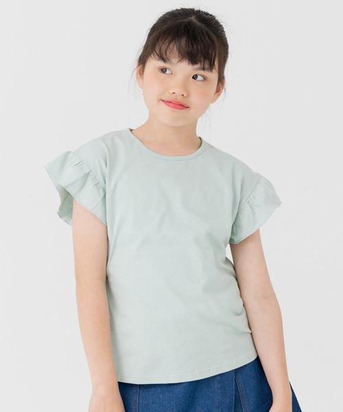 chil2（チルツー）の「綿100％ 無地 フリルTシャツ（Tシャツ/カットソー・キッズ・オートミール/ミント/ネイビー/ラベンダー/ホワイト/ライトグリーン/ブラック/サックスブルー/スモークピンク/クリーム・80ｃｍ/90cm/100cm/110cm/120cm/130cm/140cm/150cm/160cm）」の6枚目の写真