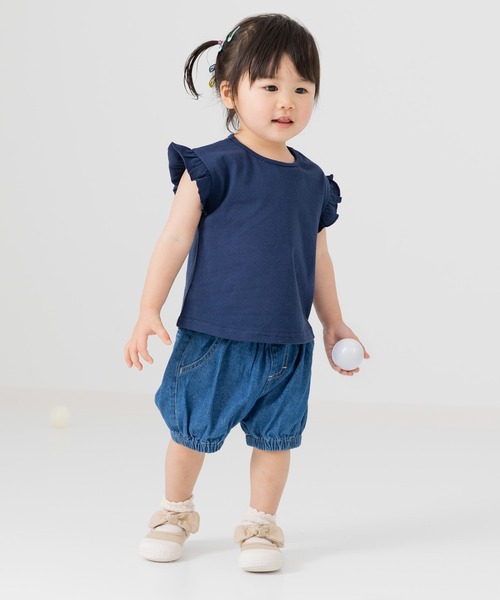 chil2（チルツー）の「綿100％ 無地 フリルTシャツ（Tシャツ/カットソー・キッズ・オートミール/ミント/ネイビー/ラベンダー/ホワイト/ライトグリーン/ブラック/サックスブルー/スモークピンク/クリーム・80ｃｍ/90cm/100cm/110cm/120cm/130cm/140cm/150cm/160cm）」の14枚目の写真