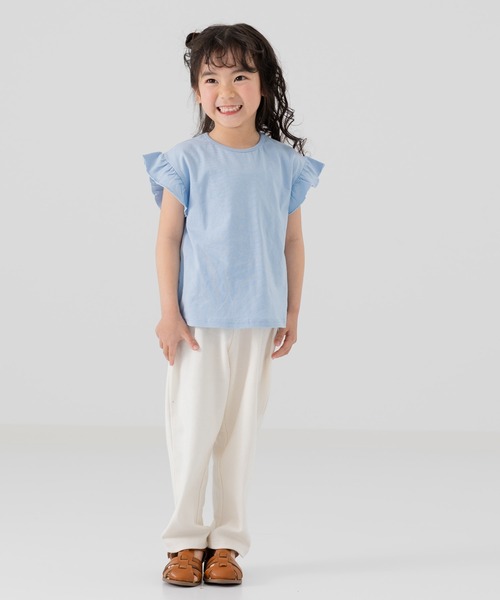 chil2（チルツー）の「綿100％ 無地 フリルTシャツ（Tシャツ/カットソー・キッズ・オートミール/ミント/ネイビー/ラベンダー/ホワイト/ライトグリーン/ブラック/サックスブルー/スモークピンク/クリーム・80ｃｍ/90cm/100cm/110cm/120cm/130cm/140cm/150cm/160cm）」の16枚目の写真