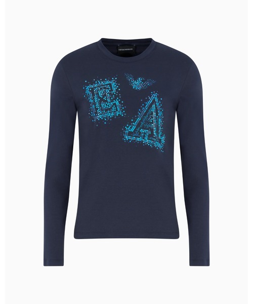 EMPORIO ARMANI(エンポリオアルマーニ)の「【エンポリオ アルマーニ】セーター ストレッチジャージー マイクロスタッズロゴ(Tシャツ/カットソー・レディース・ネイビー/ホワイト・SMALL/LARGE/X-SMALL/MEDIUM)」の7枚目の写真