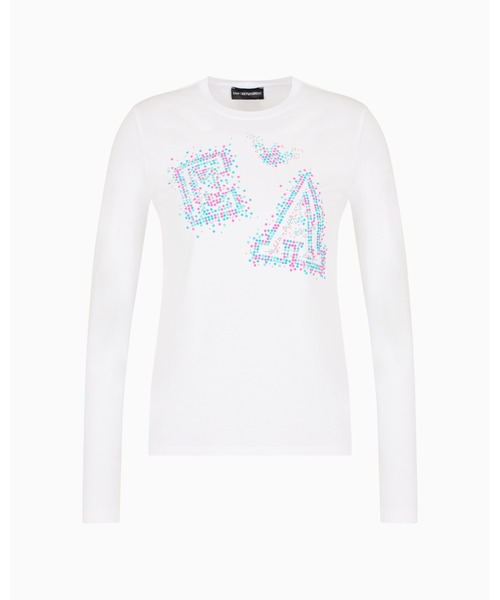 EMPORIO ARMANI(エンポリオアルマーニ)の「【エンポリオ アルマーニ】セーター ストレッチジャージー マイクロスタッズロゴ(Tシャツ/カットソー・レディース・ネイビー/ホワイト・SMALL/LARGE/X-SMALL/MEDIUM)」の8枚目の写真