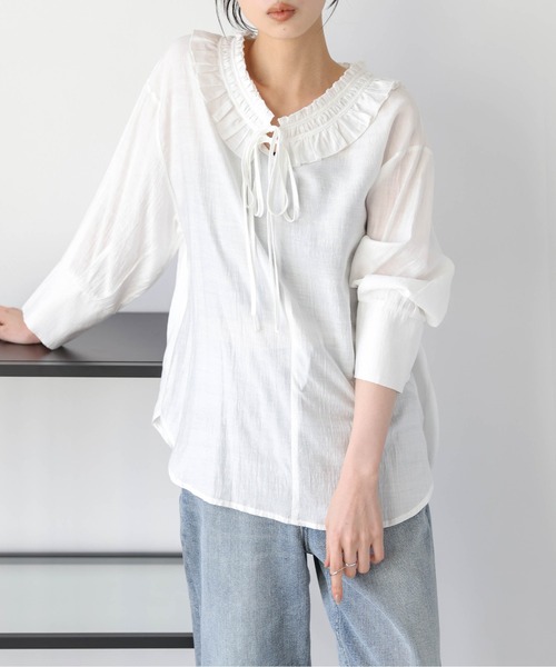 AMELY(エミリー)の「ダブルリボン フリルカラーブラウス(シャツ/ブラウス・レディース・ブラック/ホワイト・フリー)」の5枚目の写真