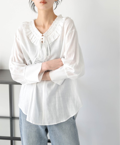 AMELY(エミリー)の「ダブルリボン フリルカラーブラウス(シャツ/ブラウス・レディース・ブラック/ホワイト・フリー)」の9枚目の写真