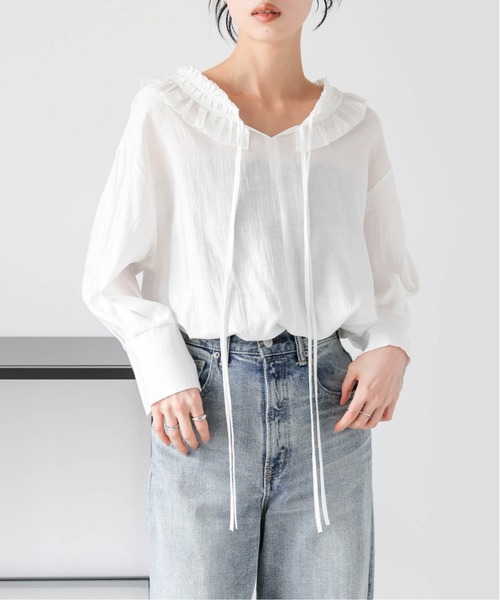 AMELY(エミリー)の「ダブルリボン フリルカラーブラウス(シャツ/ブラウス・レディース・ブラック/ホワイト・フリー)」の10枚目の写真