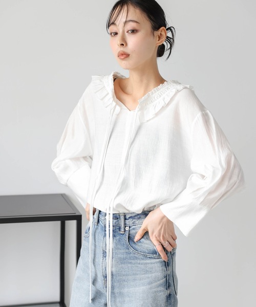 AMELY(エミリー)の「ダブルリボン フリルカラーブラウス(シャツ/ブラウス・レディース・ブラック/ホワイト・フリー)」の12枚目の写真
