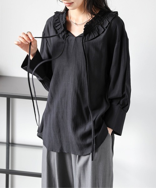AMELY(エミリー)の「ダブルリボン フリルカラーブラウス(シャツ/ブラウス・レディース・ブラック/ホワイト・フリー)」の15枚目の写真