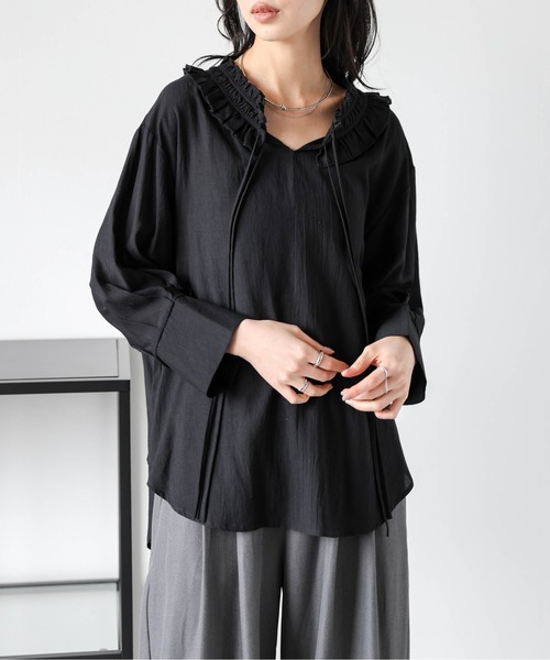AMELY(エミリー)の「ダブルリボン フリルカラーブラウス(シャツ/ブラウス・レディース・ブラック/ホワイト・フリー)」の22枚目の写真