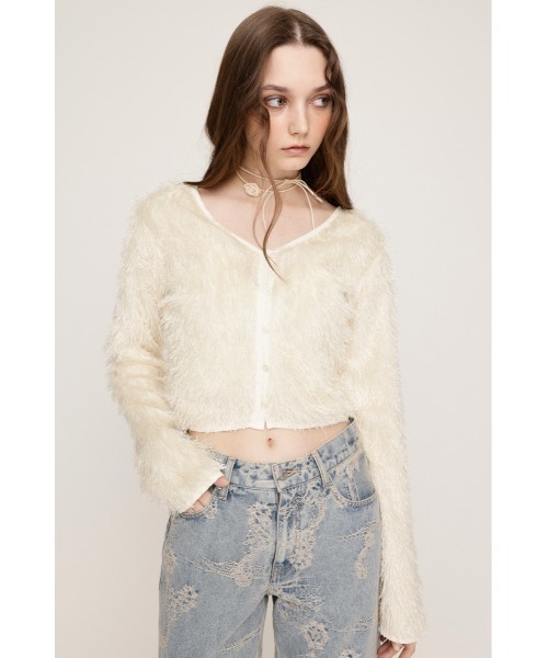 SLY（スライ）の「CUT SHAGGY CD カット シャギー カーディガン 秋服 春服（カーディガン/ボレロ・レディース・グレー/アイボリー・FREE）」の5枚目の写真