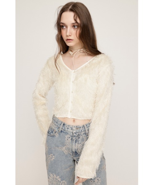 SLY（スライ）の「CUT SHAGGY CD カット シャギー カーディガン 秋服 春服（カーディガン/ボレロ・レディース・グレー/アイボリー・FREE）」の6枚目の写真