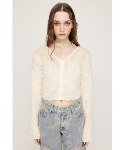 SLY（スライ）の「CUT SHAGGY CD カット シャギー カーディガン 秋服 春服（カーディガン/ボレロ・レディース・グレー/アイボリー・FREE）」の7枚目の写真