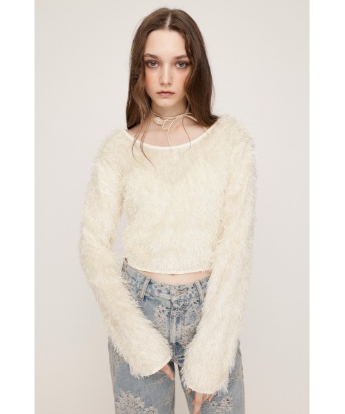 SLY（スライ）の「CUT SHAGGY CD カット シャギー カーディガン 秋服 春服（カーディガン/ボレロ・レディース・グレー/アイボリー・FREE）」の10枚目の写真