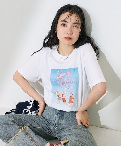FREAK'S STORE(フリークスストア)の「Girls photo Beach フォトTシャツ/ガールズ ビーチ フォトTシャツ(Tシャツ/カットソー・レディース・オフホワイト/サックスブルー・フリ-)」の10枚目の写真