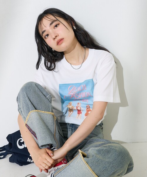 FREAK'S STORE(フリークスストア)の「Girls photo Beach フォトTシャツ/ガールズ ビーチ フォトTシャツ(Tシャツ/カットソー・レディース・オフホワイト/サックスブルー・フリ-)」の9枚目の写真