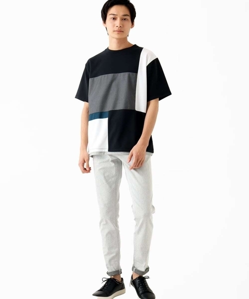 MK MICHEL KLEIN HOMME (エムケーミッシェルクランオム)の「【接触冷感】ブロック切替Tシャツ(Tシャツ/カットソー・メンズ・ホワイト/ネイビー・46/48)」の3枚目の写真