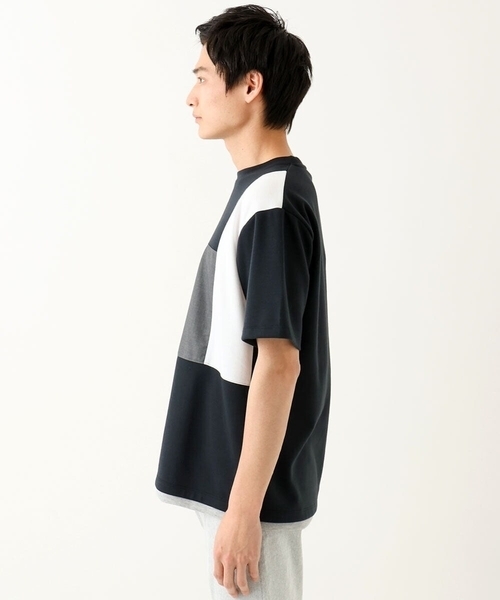 MK MICHEL KLEIN HOMME (エムケーミッシェルクランオム)の「【接触冷感】ブロック切替Tシャツ(Tシャツ/カットソー・メンズ・ホワイト/ネイビー・46/48)」の5枚目の写真