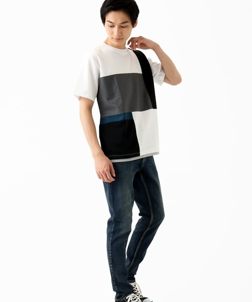 MK MICHEL KLEIN HOMME (エムケーミッシェルクランオム)の「【接触冷感】ブロック切替Tシャツ(Tシャツ/カットソー・メンズ・ホワイト/ネイビー・46/48)」の11枚目の写真