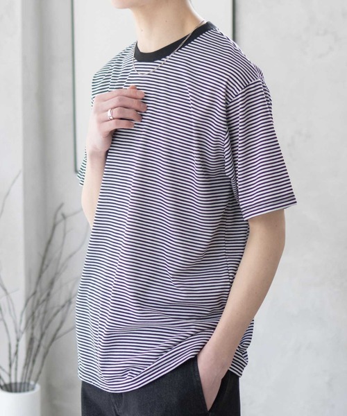 NAVY(ネイビー)の「NAVY クルーボーダーTシャツ(Tシャツ/カットソー・メンズ・ブラック×グレー/ホワイト×ブラック・S/M/L/XL/XXL)」の6枚目の写真
