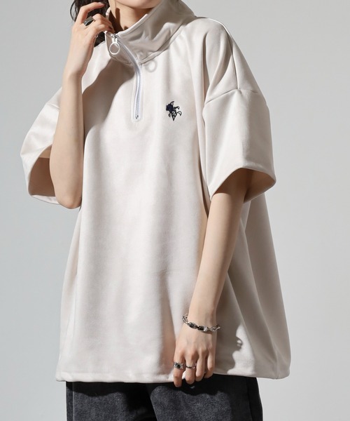 Growth by in the attic（グロウスバイインジアティック）の「Growth by in the attic ハーフZIP スエード 半袖Tシャツ（Tシャツ/カットソー・メンズ・グレー/ホワイト/ブラック・M/L）」の5枚目の写真