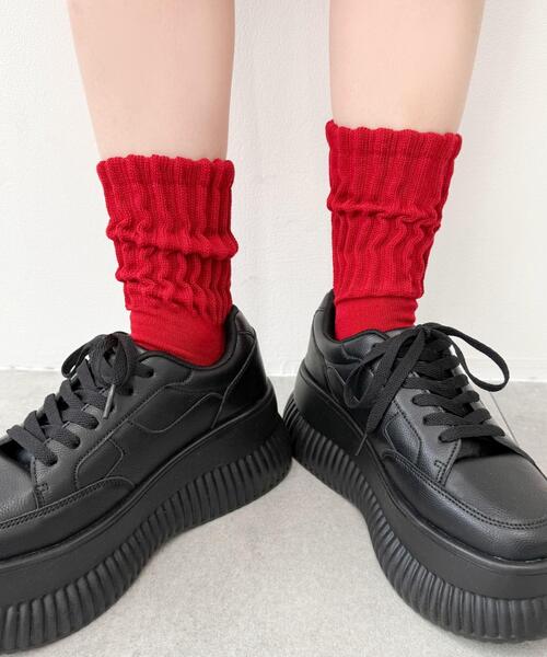WEGO(ウィゴー)の「WEGO/サポート付きボリューム無地リブソックス(ソックス/靴下・レディース・ブルー/レッド/ブラウン/ブラック/ホワイト/ダークグレー/ワイン・23-25cm)」の6枚目の写真