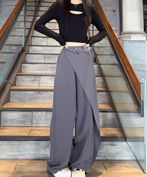 Miniministore(ミニミニストア)の「ウエストラップスラックスパンツレディース(スラックス・レディース・ブラック/グレー・L/M/S)」の2枚目の写真