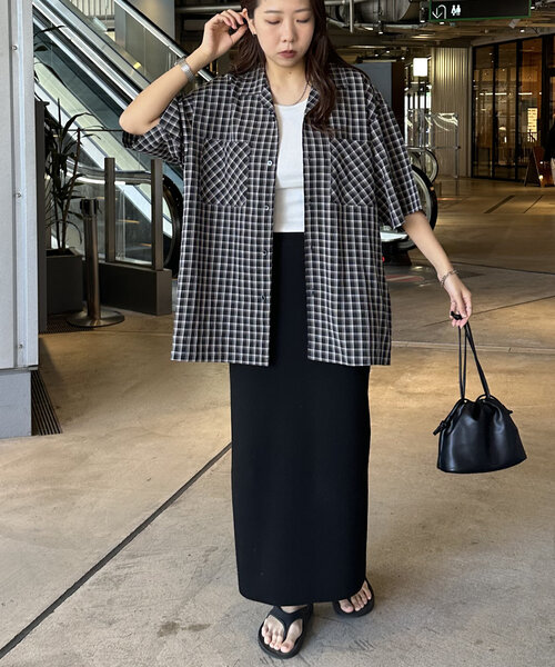 ユニセックス】シアーサッカーチェックオープンカラーシャツ（シャツ