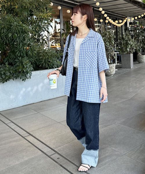 DISCOAT(ディスコート)の「【ユニセックス】シアーサッカーチェックオープンカラーシャツ(シャツ/ブラウス・レディース・ブラック/オフホワイト/サックスブルー・MEDIUM/LARGE)」の11枚目の写真