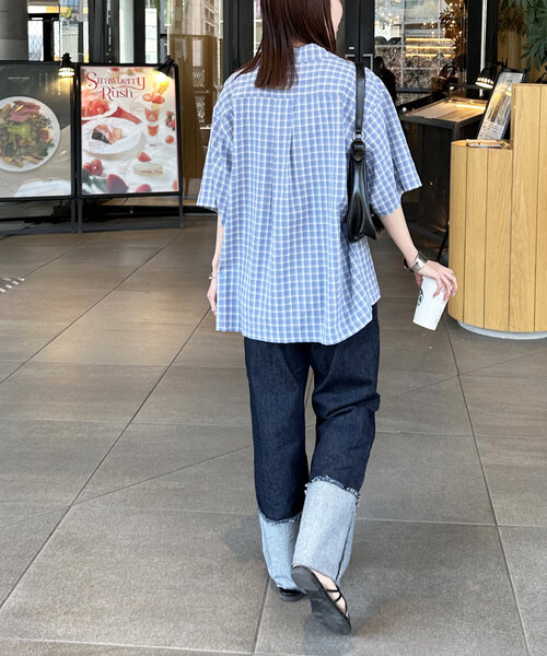 DISCOAT(ディスコート)の「【ユニセックス】シアーサッカーチェックオープンカラーシャツ(シャツ/ブラウス・レディース・ブラック/オフホワイト/サックスブルー・MEDIUM/LARGE)」の12枚目の写真