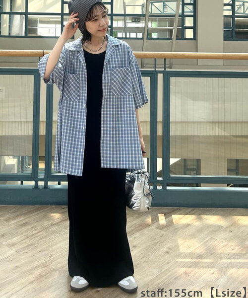 DISCOAT(ディスコート)の「【ユニセックス】シアーサッカーチェックオープンカラーシャツ(シャツ/ブラウス・レディース・ブラック/オフホワイト/サックスブルー・MEDIUM/LARGE)」の16枚目の写真