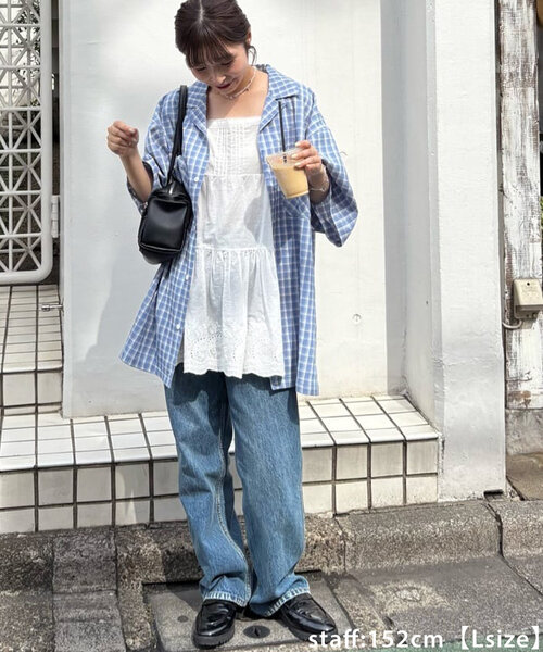 DISCOAT(ディスコート)の「【ユニセックス】シアーサッカーチェックオープンカラーシャツ(シャツ/ブラウス・レディース・ブラック/オフホワイト/サックスブルー・MEDIUM/LARGE)」の18枚目の写真