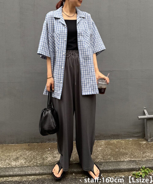 DISCOAT(ディスコート)の「【ユニセックス】シアーサッカーチェックオープンカラーシャツ(シャツ/ブラウス・レディース・ブラック/オフホワイト/サックスブルー・MEDIUM/LARGE)」の19枚目の写真