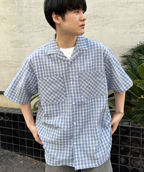 DISCOAT(ディスコート)の「【ユニセックス】シアーサッカーチェックオープンカラーシャツ(シャツ/ブラウス・レディース・ブラック/オフホワイト/サックスブルー・MEDIUM/LARGE)」の22枚目の写真