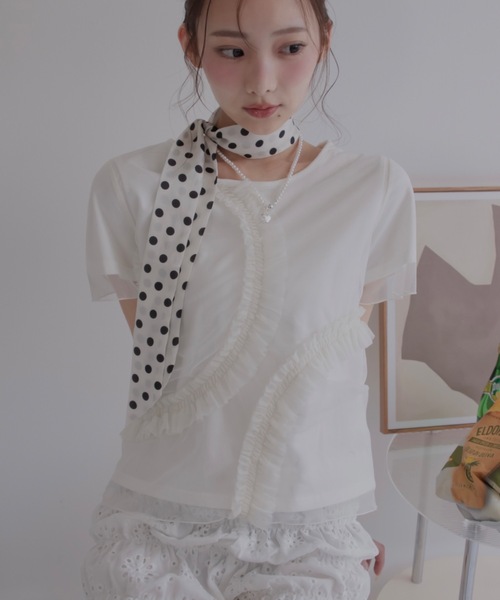 JUMELLE(ジュメロ)の「tulle design Tshirt(Tシャツ/カットソー・レディース・ピンク/ホワイト・FREE)」の1枚目の写真