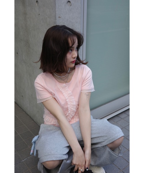 JUMELLE(ジュメロ)の「tulle design Tshirt(Tシャツ/カットソー・レディース・ピンク/ホワイト・FREE)」の3枚目の写真