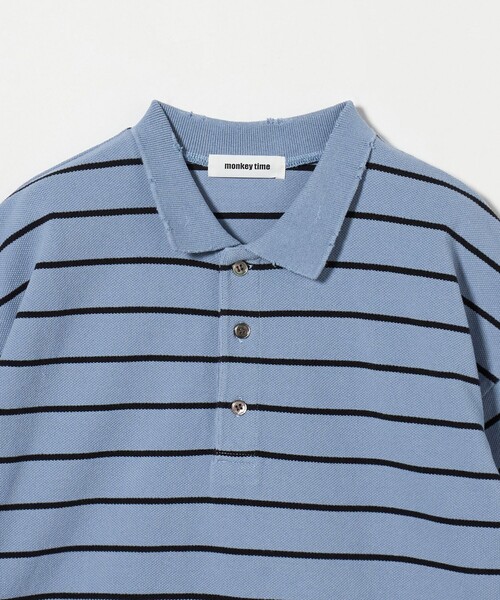 MONKEY TIME(モンキータイム)の「ディストレスト カノコ ボーダー ポロシャツ(ポロシャツ・メンズ・ケリーグリーン/ブラック/コバルトブルー・M/S/XL/L)」の6枚目の写真