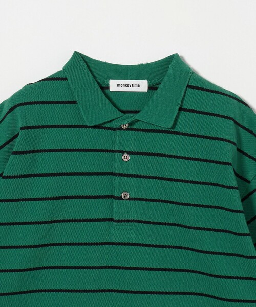 MONKEY TIME(モンキータイム)の「ディストレスト カノコ ボーダー ポロシャツ(ポロシャツ・メンズ・ケリーグリーン/ブラック/コバルトブルー・M/S/XL/L)」の16枚目の写真