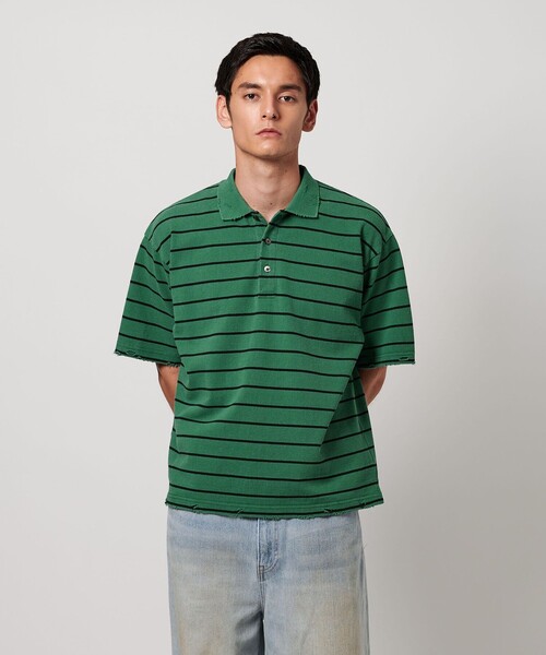 MONKEY TIME(モンキータイム)の「ディストレスト カノコ ボーダー ポロシャツ(ポロシャツ・メンズ・ケリーグリーン/ブラック/コバルトブルー・M/S/XL/L)」の19枚目の写真