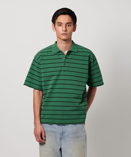 MONKEY TIME(モンキータイム)の「ディストレスト カノコ ボーダー ポロシャツ(ポロシャツ・メンズ・ケリーグリーン/ブラック/コバルトブルー・M/S/XL/L)」の20枚目の写真